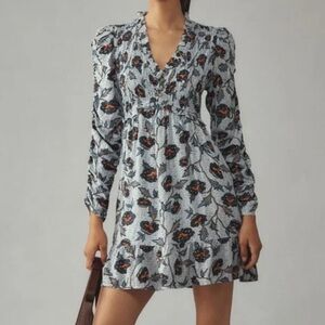 Anthropologie Floral V-Neck Long Sleeve Dress